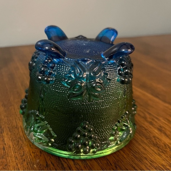 MCM Jeanette Blue Green Footed Covered Candy Bowl Grapes Motif - Picture 4 of 12